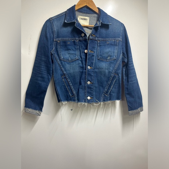 L’AGENCE NEW Janelle Slim Fit Raw Hem Denim Trucker Jacket small Authentique - Picture 5 of 10